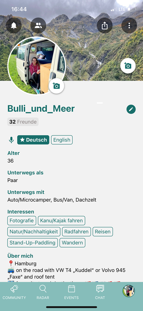 camper profil in der campnconnect app